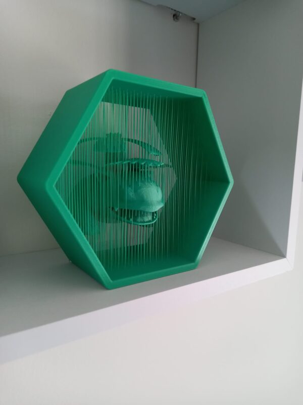 Figura decorativa impresa en 3D con efecto tridimensional flotante y acabado texturizado