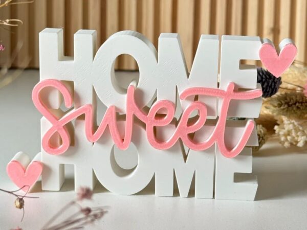 Cartel decorativo impreso en 3D con la frase Home Sweet Home