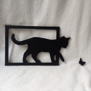 Cuadro moderno en PLA 3D con gato y mariposa para decorar el hogar