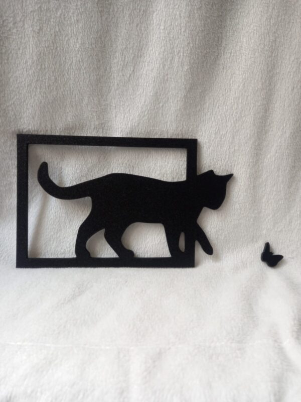 Cuadro moderno en PLA 3D con gato y mariposa para decorar el hogar